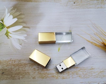 10PCS aangepaste kristalglas USB-flashdrive, gepersonaliseerde USB 3.0-pen drive, 16GB 64GB fotografie usb-stick, rosé zilver goud zwart geschenk USB