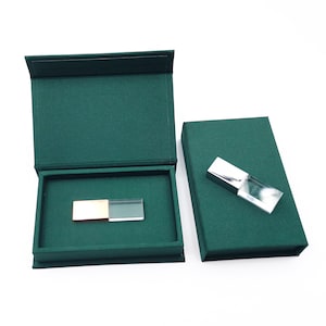 Smaragdgroen zwart crèmebeige linnen USB-doos met kristallen USB-flashdriver USB 3.0 | USB-sticketui huwelijkscadeau