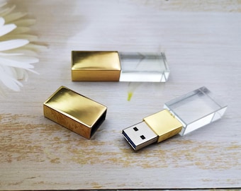 10PCS Gold Personalized Crystal Rose Glass USB Flash Drive