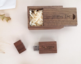Free Personalised Wooden Wood USB Flash Drive With Box - Walnut Maple USB- High Speed USB 3.1 - 16GB 32GB 64GB  - Photography Wedding gift