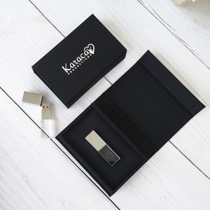Zwart linnen USB-doos|Aangepast cadeau USB-doos Folie Hot Stamping Bruiloft presentatiedoos met kristalglas USB 16GB 32GB 64GB 128G snelheid 3