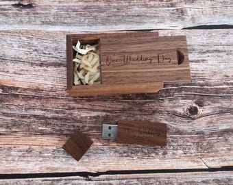 Free Personalised Wooden Wood USB Flash Drive With Box - Walnut Maple- High Speed USB 3.1 - 16GB 32GB 64GB  - Photography Wedding gift