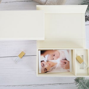Cream ivory Photo USB Linen box | 4*6 inch wedding gift box |  foil stamping photo |custom wedding photo USB box
