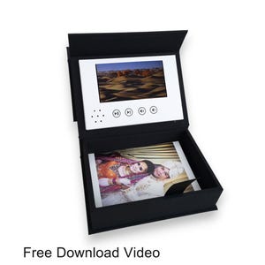 5 インチのビデオ ブックレット、4 x 6 インチのアルバム写真リネン ボックス付き | 5 インチ HD IPS スクリーン ビデオ プレーヤー ビデオ パンフレット、バッテリー挿入ビデオ グリーティング カード