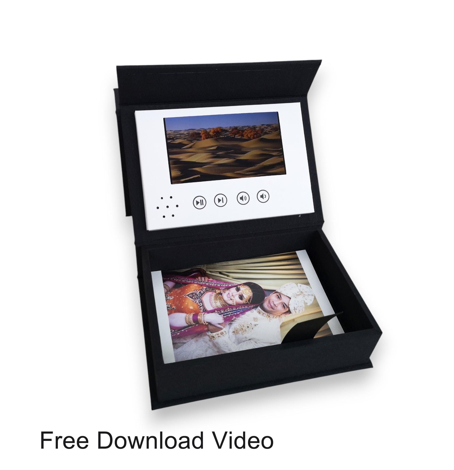 5 inch video booklet with 4x6 inch album photo linen box |  5" HD IPS screen video player video brochure,insert battery video greeting card