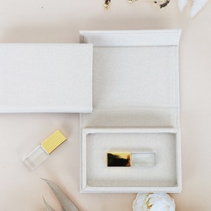 Cream Beige Linen USB Box | Custom photographer USB gift Box | Foil Hot Stamp Wedding USB Box for Crystal Glass usb