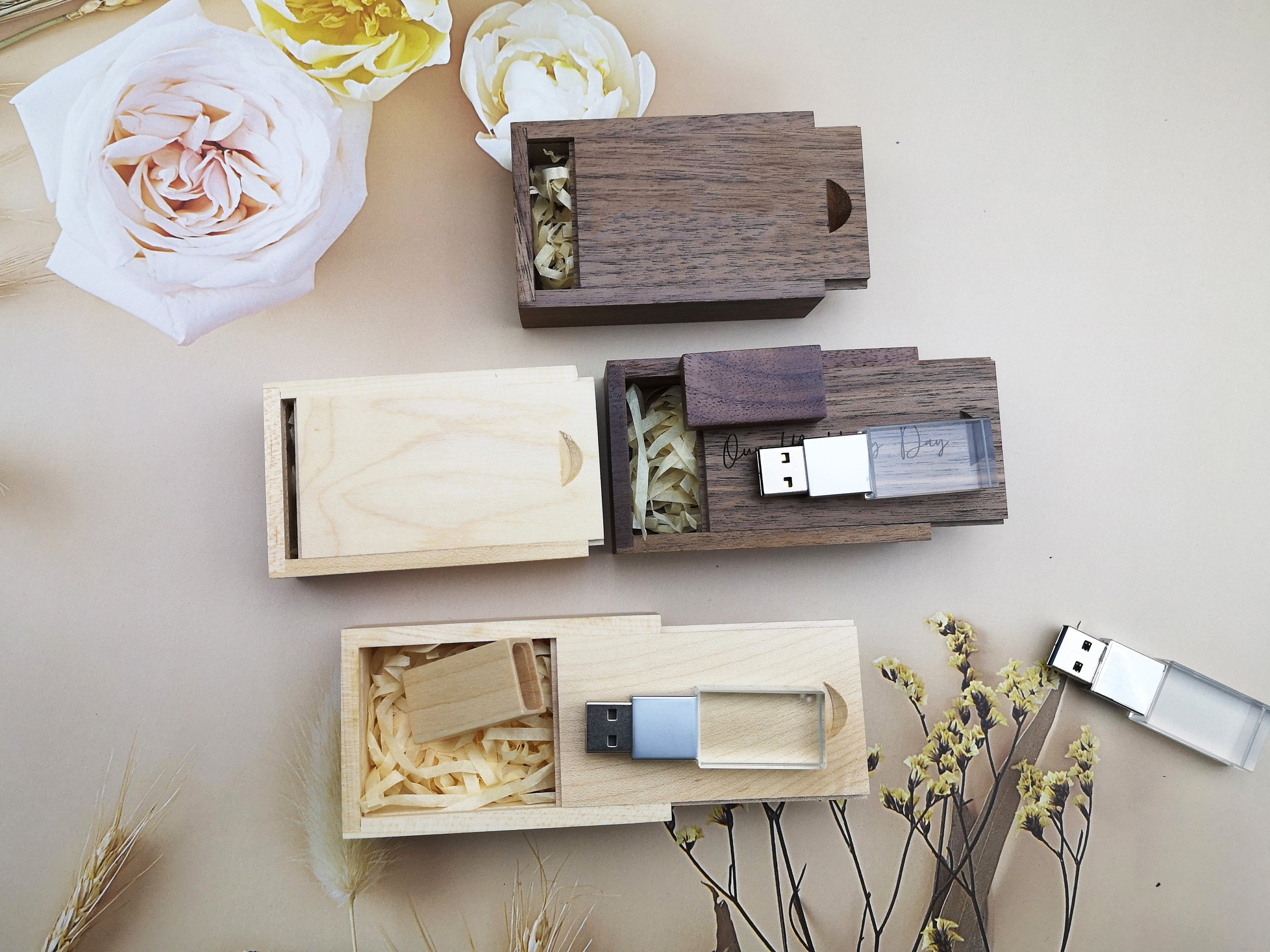 Glass Photo Box 4x6, Oak Wood Packaging, Wooden Flash Drive, Boho, Home  Decor