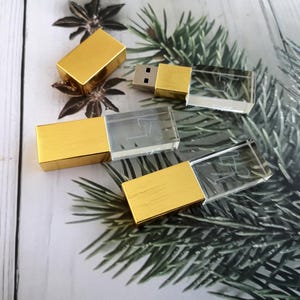 10PCS Custom Brushed Crystal Glass USB Flash Drive | Personalized USB 3.0 pen drive, 16GB 64GB photography usb stick,  Gold matte Gift USB