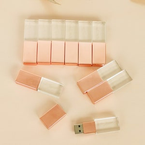 10PCS Personalized Crystal Rose Gold Glass USB Flash Drive,USB 3.0 Pen drive, Silver Black Gift  Bulk USB|16GB 32GB 64GB