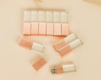 10PCS Personalized Crystal Rose Gold Glass USB Flash Drive,USB 3.0 Pen drive, Silver Black Gift  Bulk USB|16GB 32GB 64GB