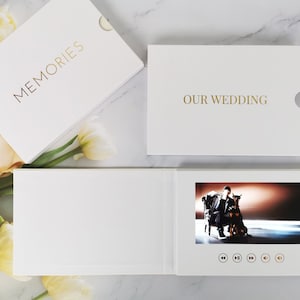 OUR BRUILOFT 7-inch HD-videoboek | 4 GB A5-albumvideobrochure | Huwelijkspresentatiecadeau, video-uitnodiging, video automatisch afspelen