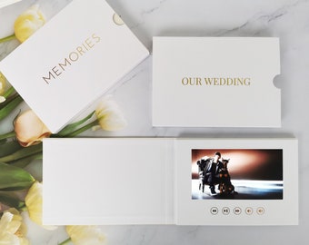 WE WEDDING-Libro de vídeo con pantalla HD de 7 pulgadas / Folleto de vídeo de álbum A5 de 4 GB / Regalo de presentación de boda, Invitación en vídeo, Reproducción automática de vídeo