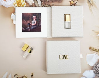 Folio Magnet USB Linen Box Photo Gift Boxes With Ribbon -Wedding USB Box,  USB Case