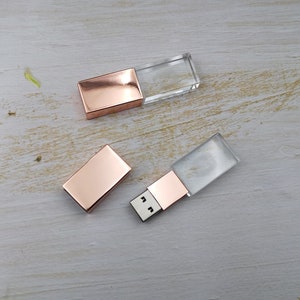 10PCS Custom Crystal Glass USB Flash Drive,Personalized USB 3.0 pen drive, 16GB 64GB photography usb stick, Rose Silver Gold Black Gift USB Rose gold