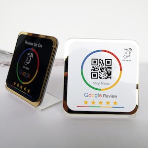 Personalized NFC Google Review Acrylic Stand | Tap to Leave Reviews, White or Black
