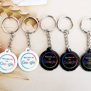 NFC Google レビュー キーチェーン ホワイト ブラック | Google レビューを強化 | タップしてレビューを残す | ホワイト NFC キーチェーン | NFC サイクル タグ