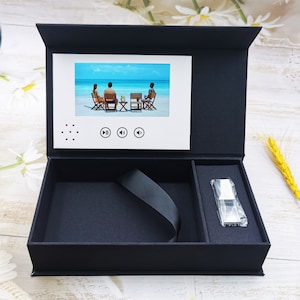 Boîte à linge photo pour album de 4 x 6 pouces avec lecteur vidéo, clé USB Crystal, brochure vidéo LCD 5 pouces, carte de voeux vidéo