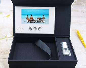 4x6 inch album photo linen box with video player crystal USB drive, 5&quot; LCD video brochure，video greeting card