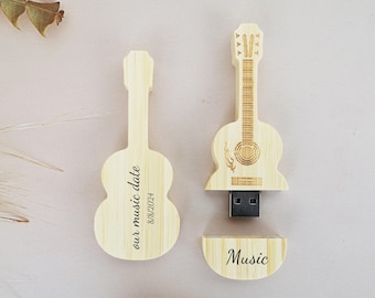 Wooden Guitar USB Flash Drive | maple bamboo USB disk| USB 2.0 / 3.0 | 4GB 8GB 16GB 32GB | Personalized concert Memories wedding gift