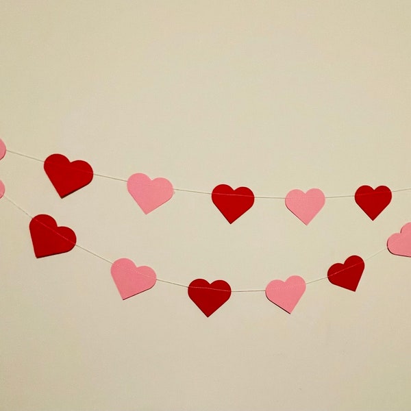 Pink Red Heart Garland, Valentine’s Day Decorations, Heart Garland, Valentine’s Day Garland, Heart Paper Garland