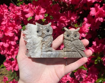 Quartz owl crystal carving | crystal carving | owl carving | owl decor | quartz carving | quartz crystal