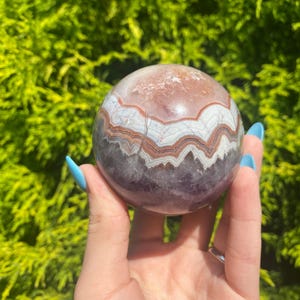 stunning amethyst with Mexican crazy lace agate sphere | crazy lace crystal | crystal sphere | Mexican agate | rocks and geodes | decor
