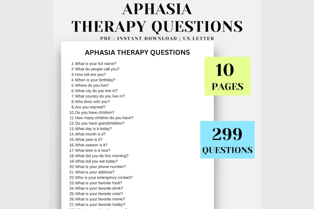 Aphasia Therapy Questions Workbook, Speech Therapy Activities, Stroke ...