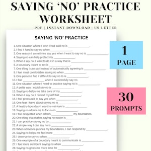 Saying No Practice Worksheet, Assertiveness Boundaries (PDF)