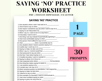 Saying No Practice Worksheet, Assertiveness Boundaries (PDF)