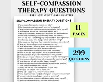Self-Compassion Therapy Questions: CBT Journaling Prompts (PDF)