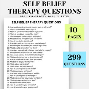 299 Self Belief Therapy Questions, Confidence Worksheet, Overcoming Self Doubt