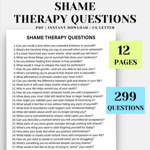 299 Shame Therapy Questions PDF Therapist-Led Mental Health Prompts Inner Healing Journal Shame and Guilt Trauma Therapy Shame Resilience