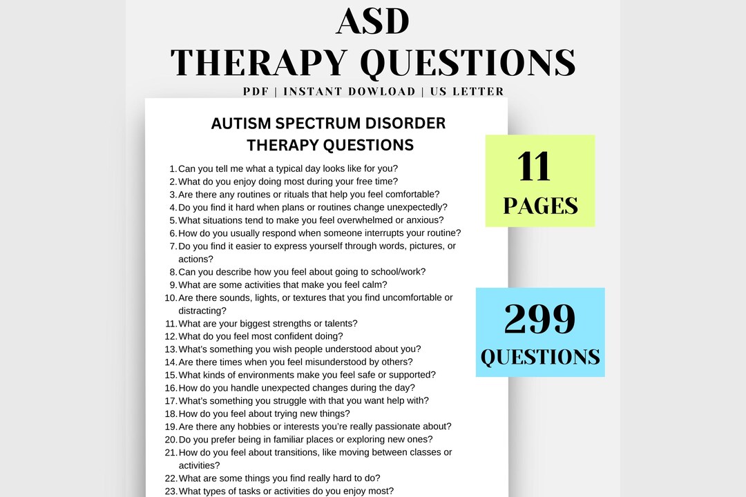 299 Autism Spectrum Disorder Therapy Questions ASD Printable Worksheet ...