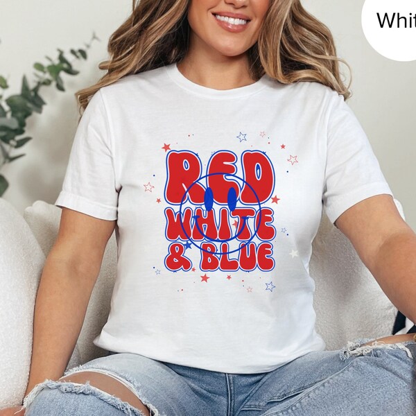 Red White & Blue 4th of July Shirt, July 4th Smile Face Shirt, America Shirt, Freedom Shirt, Happy Face Shirt