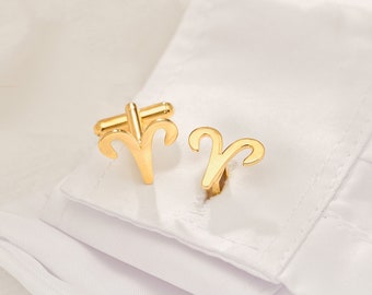 Personalized Zodiac Cufflinks, Custom Sterling Silver Initial Cufflinks Jewelry, Groomsmen gifts, Gold Groom Wedding Cufflinks, Gift for Him
