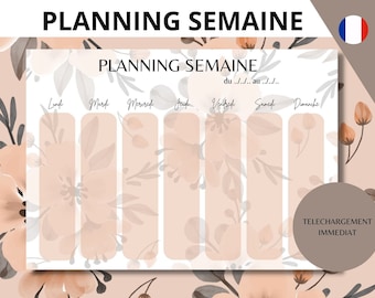 Weekly planning in French - Days of the week - organizer - timetable in French - flower patterns - home organization