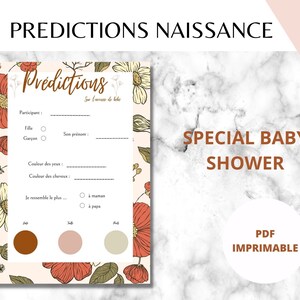 Baby Shower Baby Predictions Game to Print in French Baby Boy Girl Birth Prognoses Nursery Baby Shower