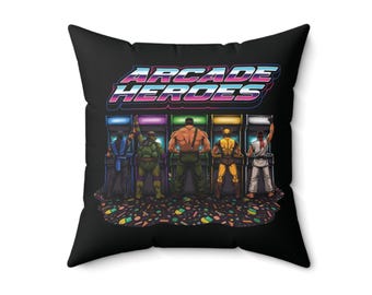 Retro Arcade Heroes Throw Pillow | 80s 90s Video Game Nostalgia Gift