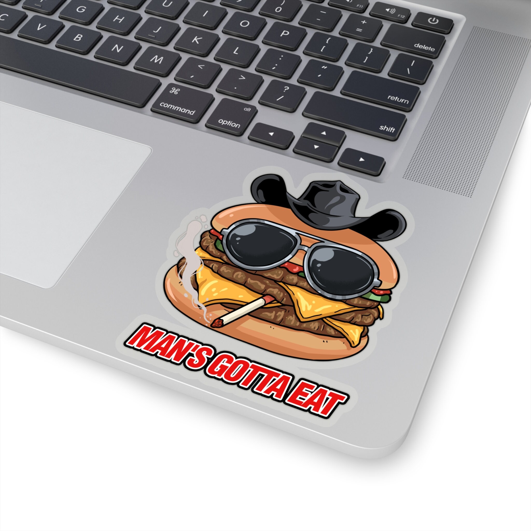 Funny Cheeseburger Sticker | Mans Gotta Eat - Etsy
