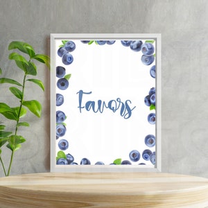 Custom Baby Birthday Table Sign | Berry First Birthday Favors Sign | Favors sign birthday party berries | Blue birthday favors sign template