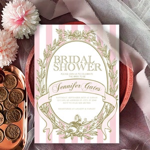Pink Bridal Shower Invitation Template, red and pink floral bridal shower invites, blush pink fuchsia magenta summer bridal shower, LD01
