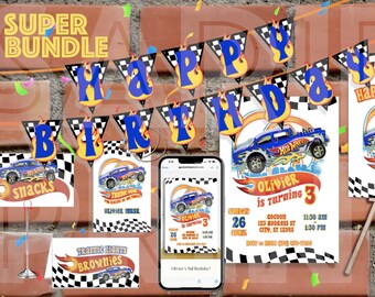 Cars Birthday Invitation, Hot Cars Birthday Invitation , Wheels Birthday Invitation , Race Cars Invitation, Birthday Template | HW01