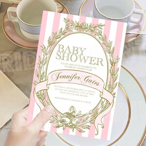 Blush Pink Baby Shower Invitation Editable It&#39;s a Girl Party Invite Template Pastel Pinks and Gold Elegant Simple Decor Printable | LD01