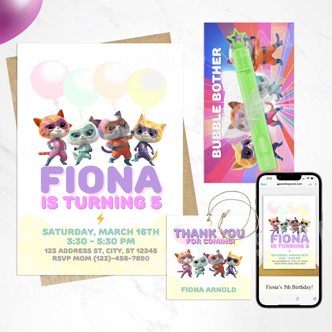 super-kitties-birthday-invitations-template-digital-invite-etsy-uk