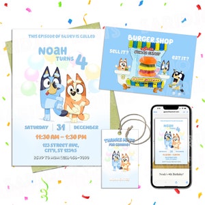 Dog Birthday Party Invitation, Blue Dog Theme, dog Thank You Card |SPBY02