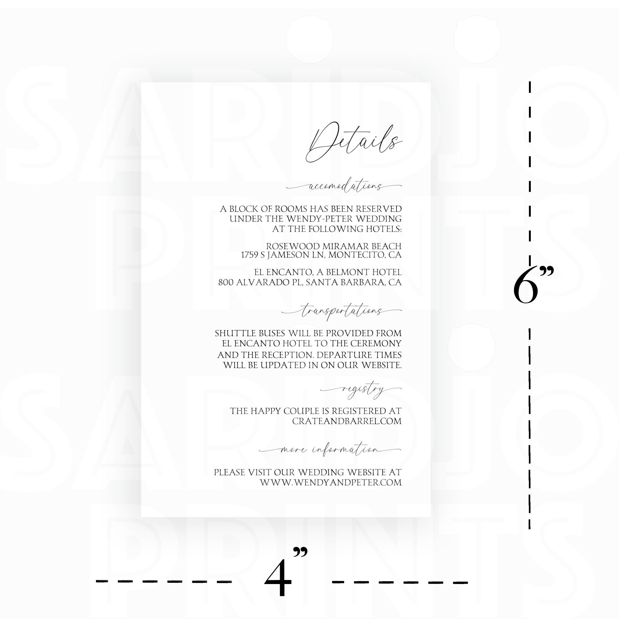 Wedding Information Card Template, Diy Details Card Insert, Modern