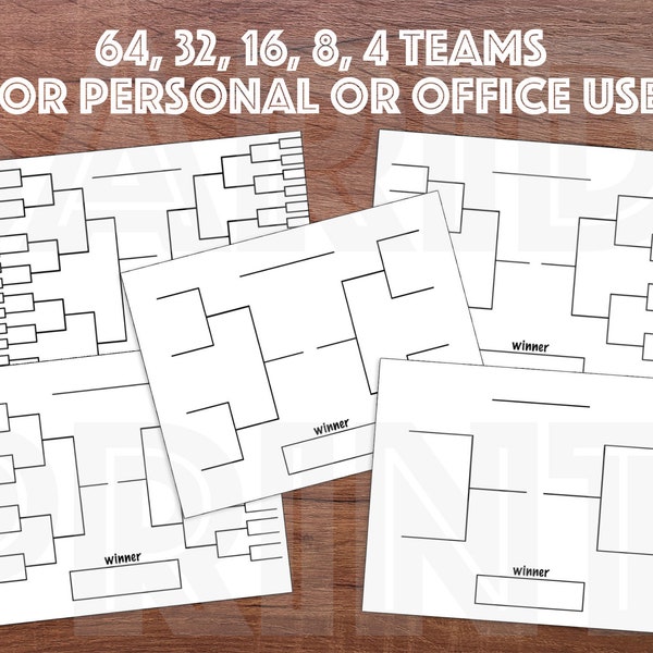 Tournament Bracket Templates | Sports Bracket Printable Set | 4, 8, 16, 32, 64 Teams Bundle | Single Elimination