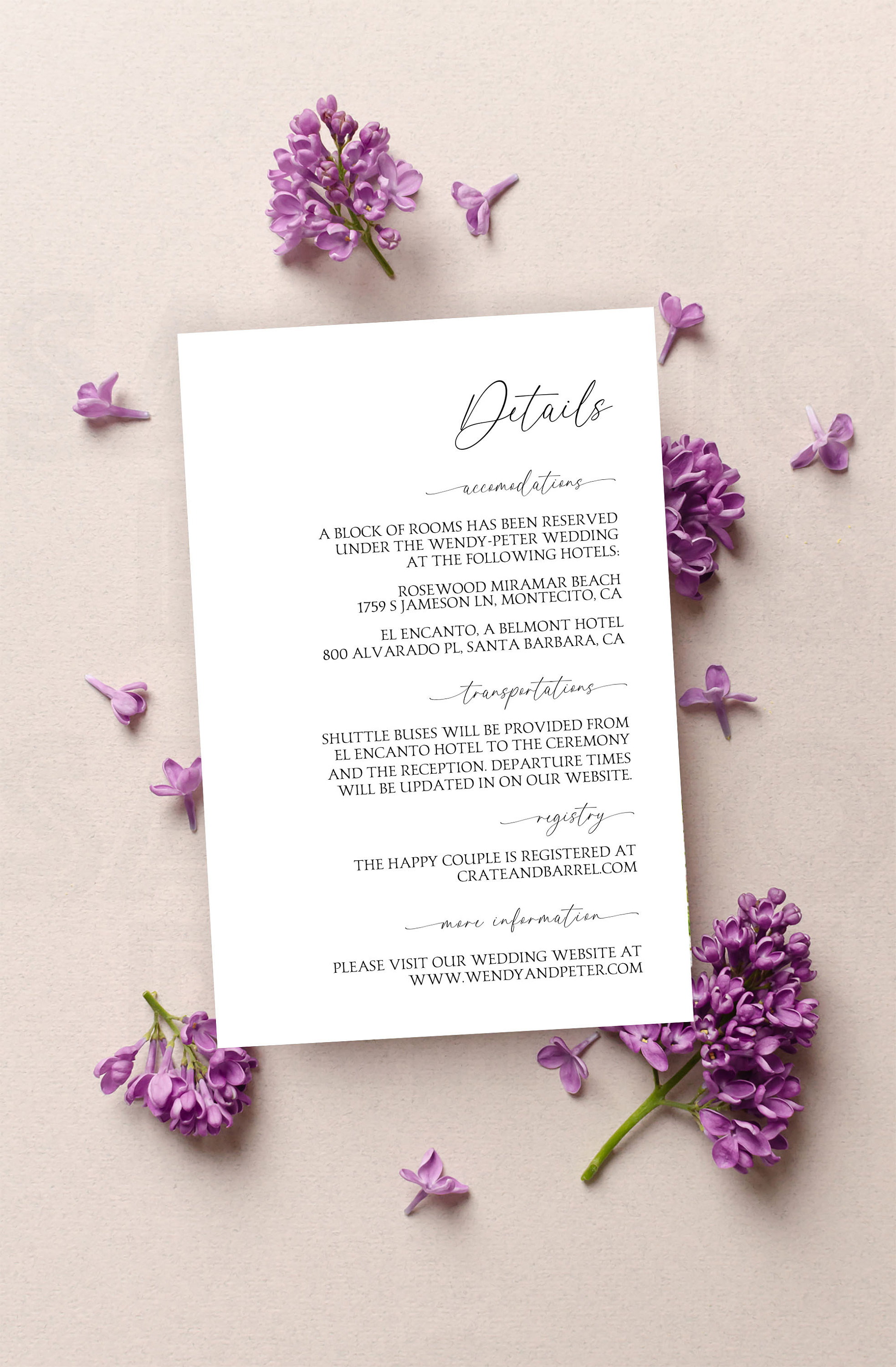 Wedding Information Card Template, Diy Details Card Insert, Modern
