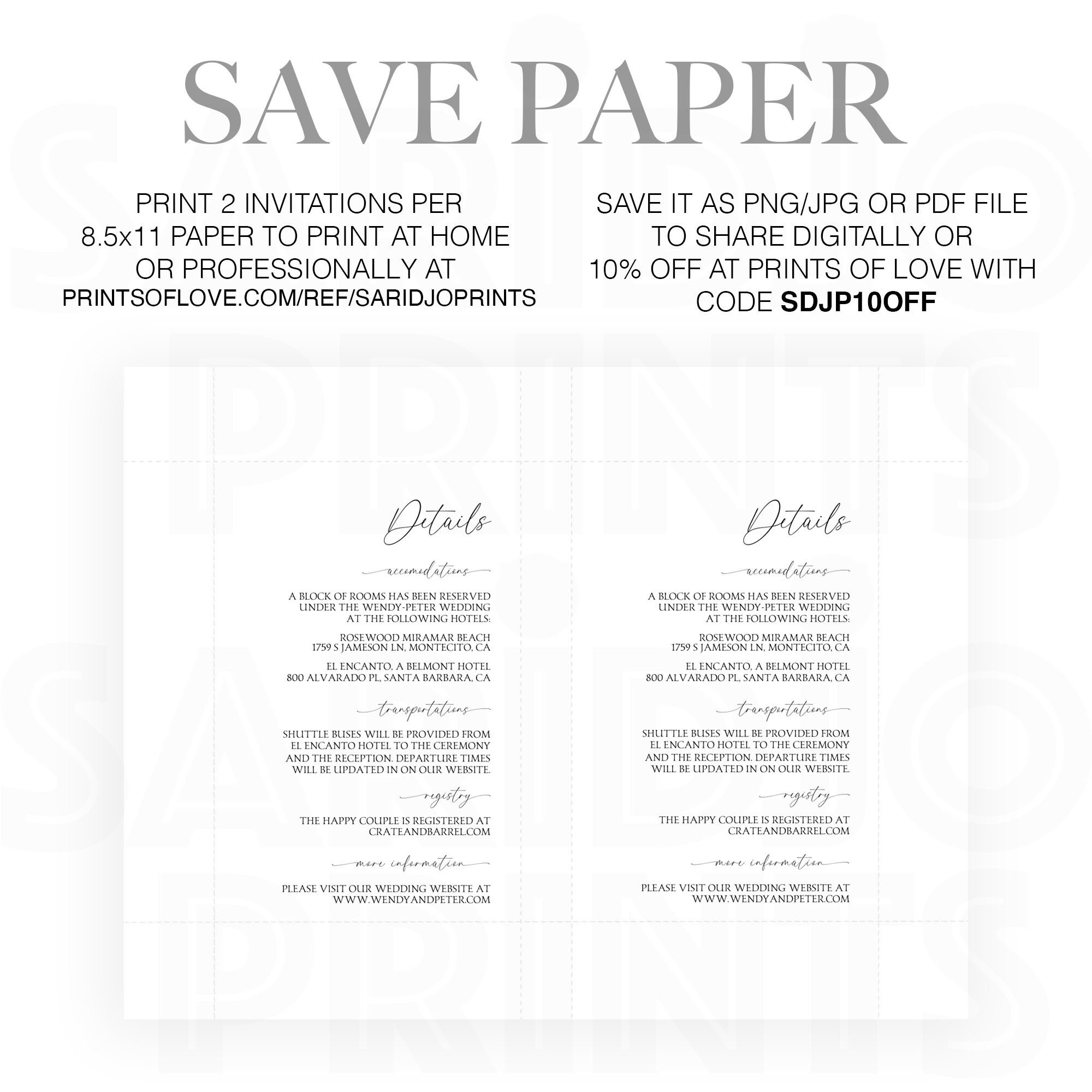 Wedding Information Card Template Diy Details Card Insert Etsy