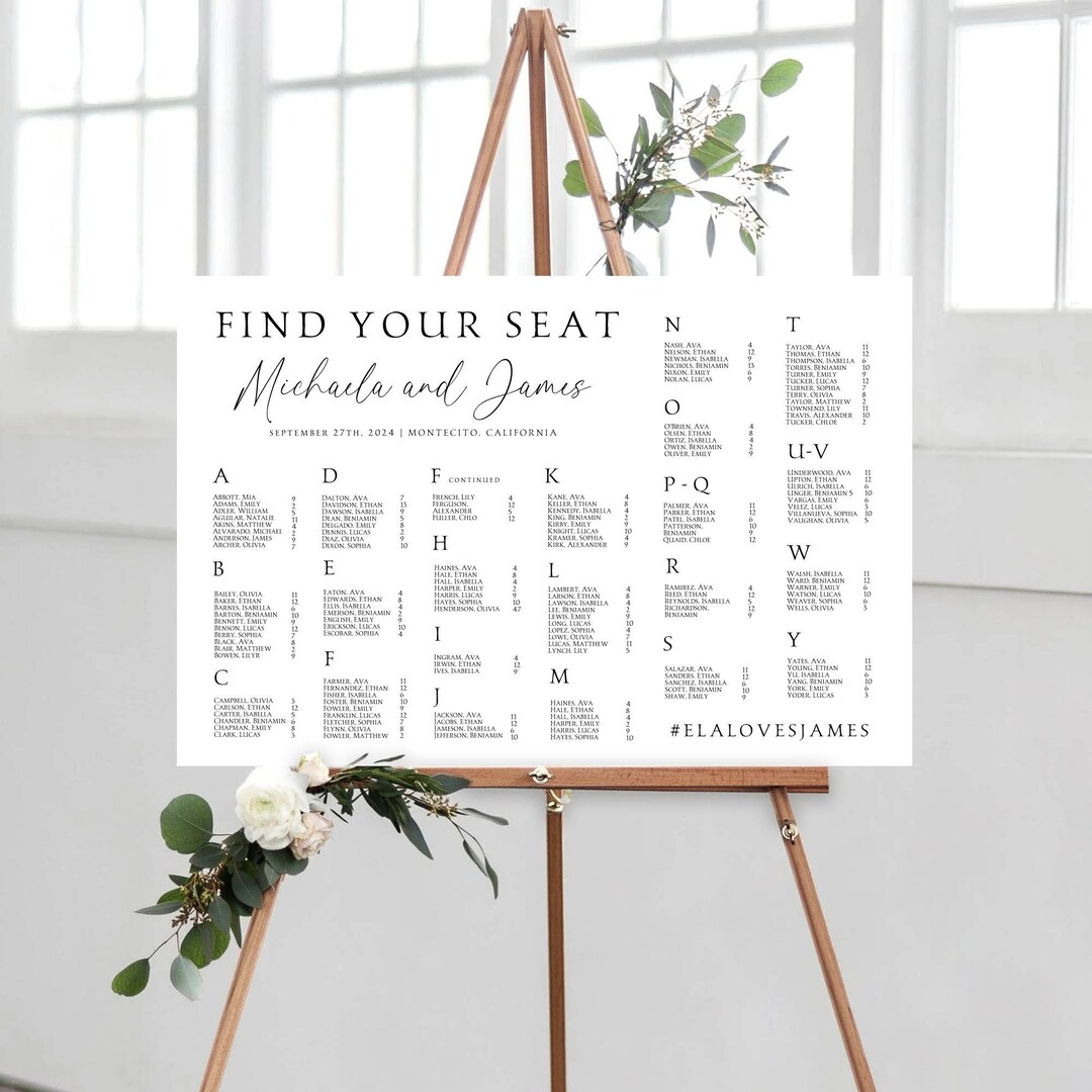 Wedding Seating Chart Alphabetical Plan Sign, Alphabetical Table ...